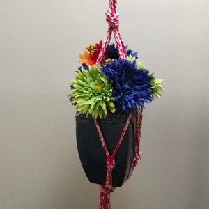 Serenity and Luxe Fuchsia Pink & Cream Crochet Planter Hanger